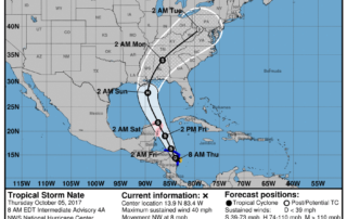 This image depicts a "cone of uncertainty", which shows the forecast track of a tropical cyclone.